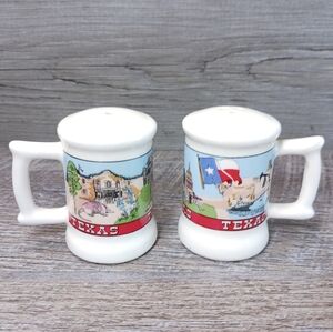 Texas Salt and Pepper Shakers White Ceramic Small Theme Alamo Longhorn